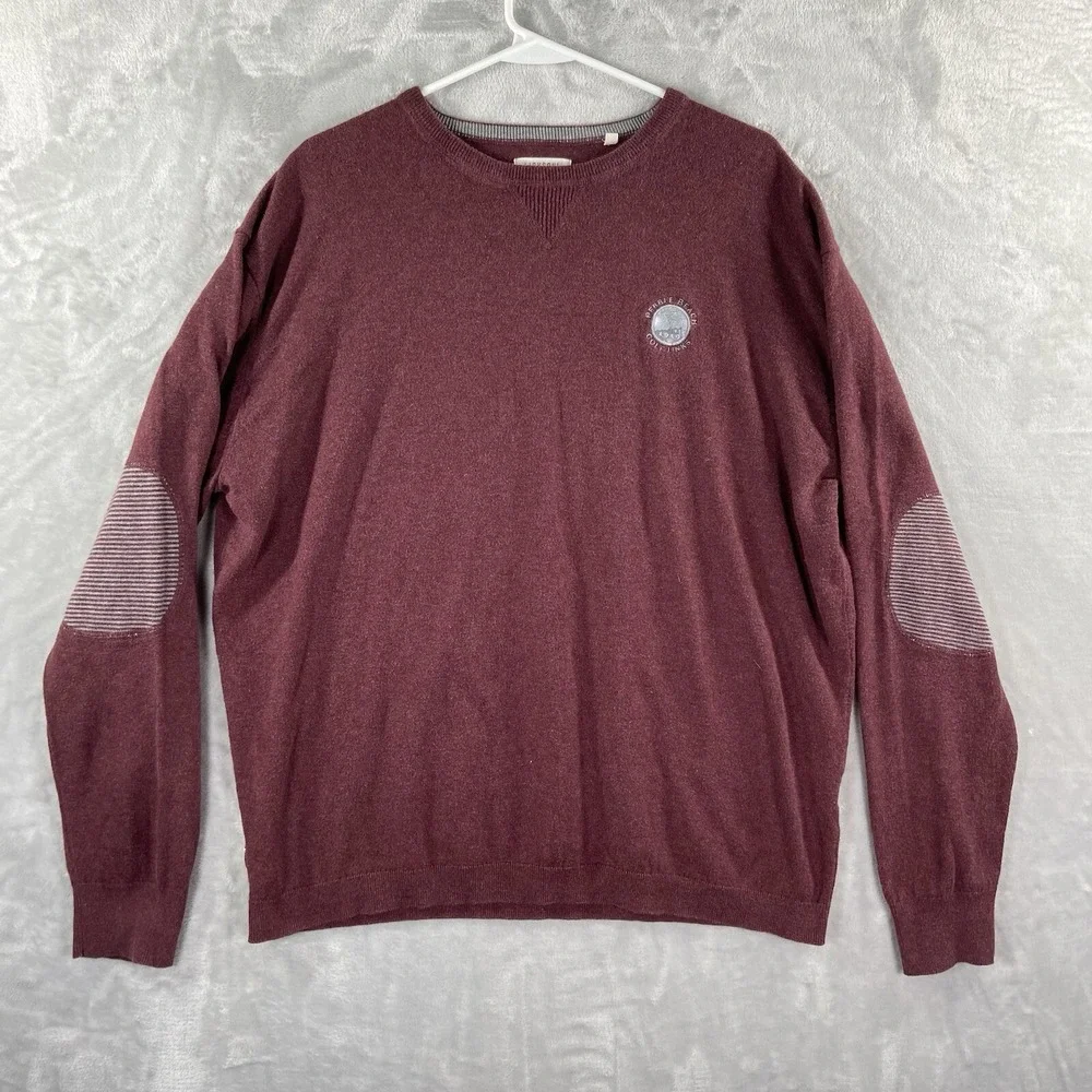 Linksoul Sweater Mens XL Pebble Beach Golf Cotton Cashmere Elbow Patches Red